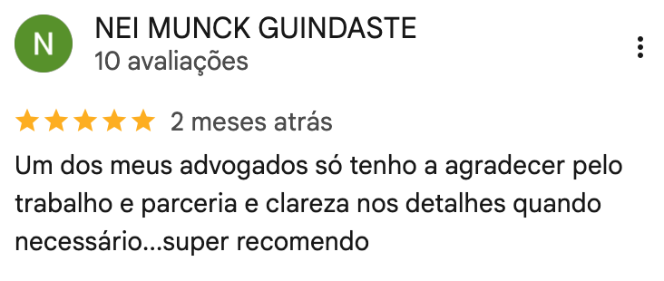 Avaliação de Nei Munck Guindaste no Google, 5 estrelas: agradece a parceria e a clareza nos detalhes.